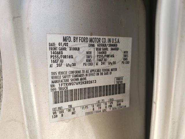 Photo 10 from auction – 2002 FORD F150 SUPER with VIN 1FTRW07692KB82613