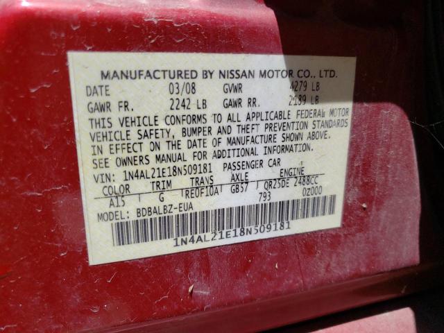 Photo 10 from auction – 2008 NISSAN ALTIMA 2.5 with VIN 1N4AL21E18N509181