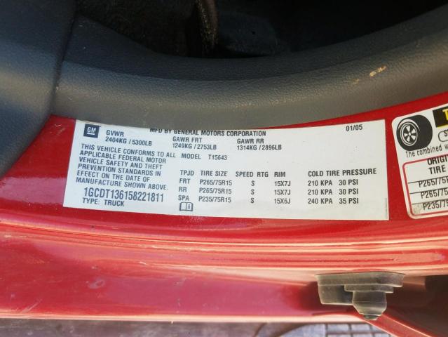 Photo 10 from auction – 2005 CHEVROLET COLORADO with VIN 1GCDT136158221811