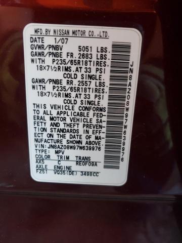 Photo 10 from auction – 2007 NISSAN MURANO SL with VIN JN8AZ08W97W639976