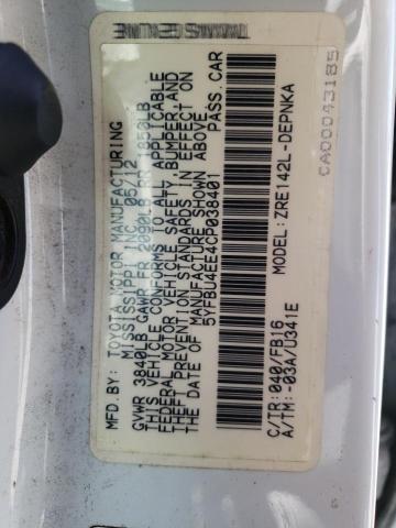 Photo 10 from auction – 2012 TOYOTA COROLLA BA with VIN 5YFBU4EE4CP038401