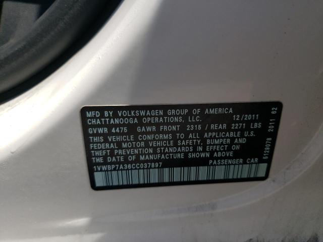 Photo 10 from auction – 2012 VOLKSWAGEN PASSAT SE with VIN 1VWBP7A36CC037897