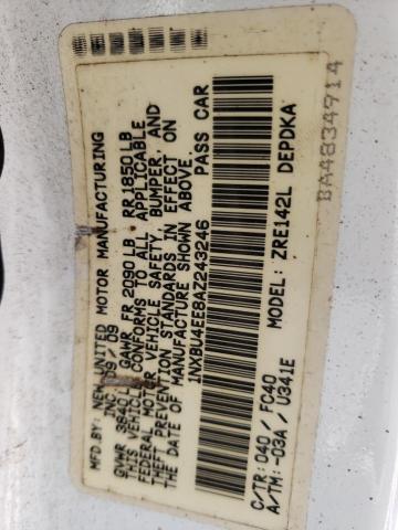 Photo 10 from auction – 2010 TOYOTA COROLLA BA with VIN 1NXBU4EE8AZ243246