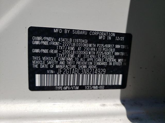 Photo 10 from auction – 2022 SUBARU CROSSTREK with VIN JF2GTABC3N8214929