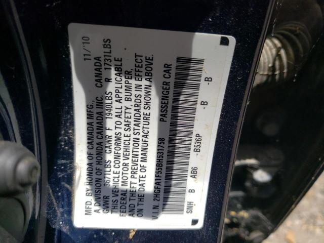 Photo 10 from auction – 2011 HONDA CIVIC LX with VIN 2HGFA1F55BH531758