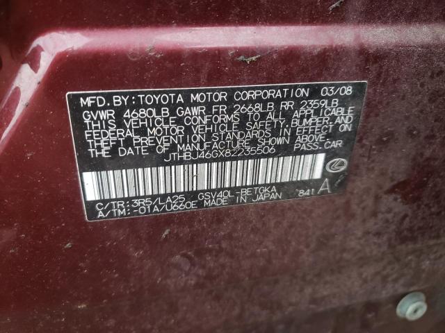 Photo 10 from auction – 2008 LEXUS ES 350 with VIN JTHBJ46GX82235506