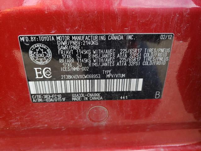 Photo 10 from auction – 2012 TOYOTA RAV4 with VIN 2T3BK4DVXCW068953