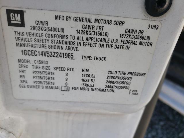 Photo 10 from auction – 2003 CHEVROLET SILVERADO with VIN 1GCEC14V53Z241965