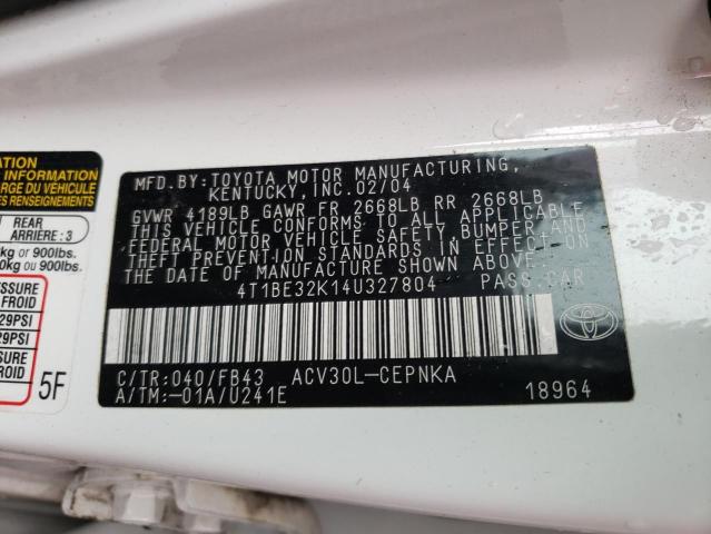 Photo 10 from auction – 2004 TOYOTA CAMRY LE with VIN 4T1BE32K14U327804