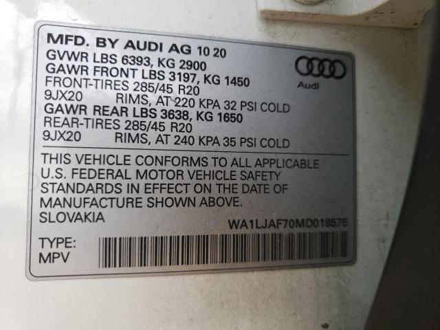 Photo 10 from auction – 2021 AUDI Q7 PREMIUM with VIN WA1LJAF70MD018575