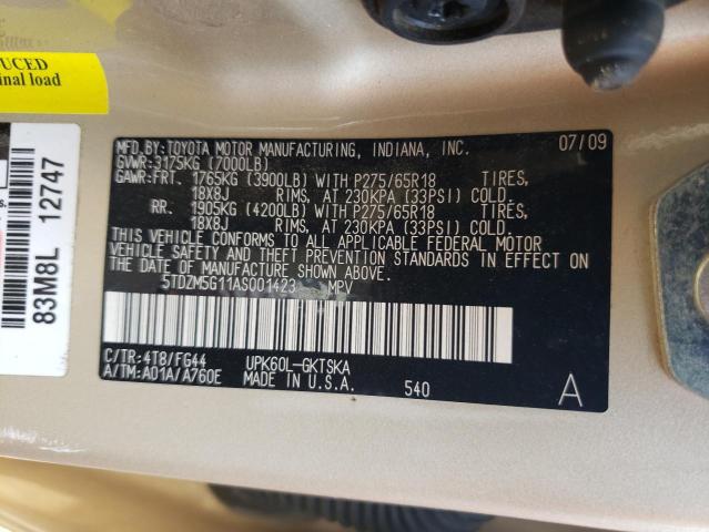 Photo 10 from auction – 2010 TOYOTA SEQUOIA SR with VIN 5TDZM5G11AS001423