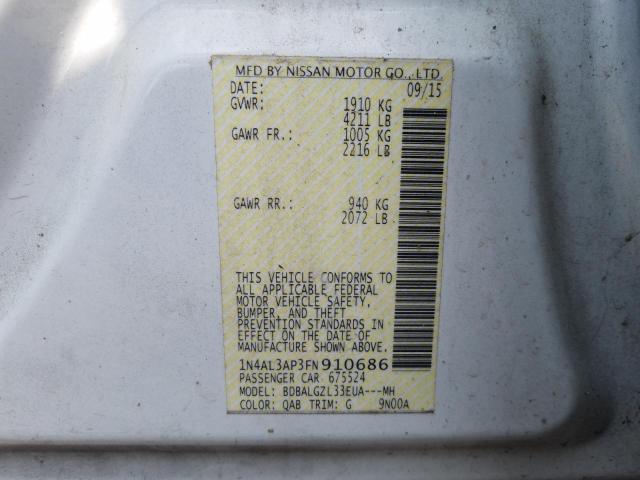 Photo 10 from auction – 2015 NISSAN ALTIMA 2.5 with VIN 1N4AL3AP3FN910686