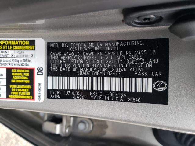 Photo 10 from auction – 2021 LEXUS ES 350 BAS with VIN 58ADZ1B18MU103477