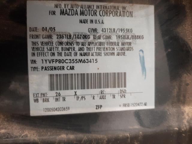Photo 10 from auction – 2005 MAZDA 6 I with VIN 1YVFP80C355M63415