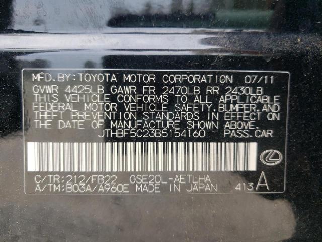 Photo 10 from auction – 2011 LEXUS IS 250 with VIN JTHBF5C23B5154160