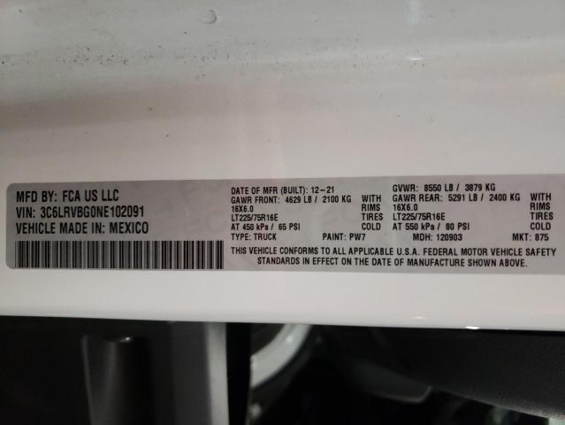 Photo 10 from auction – 2022 RAM PROMASTER with VIN 3C6LRVBG0NE102091