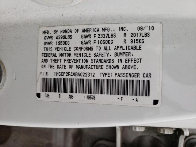 Photo 10 from auction – 2011 HONDA ACCORD LXP with VIN 1HGCP2F4XBA022312
