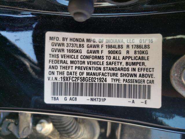Photo 10 from auction – 2016 HONDA CIVIC LX with VIN 19XFC2F58GE021924
