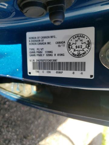 Photo 10 from auction – 2012 HONDA CIVIC LX with VIN 2HGFB2F57CH013087