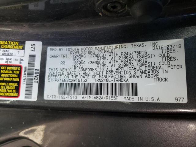 Photo 10 from auction – 2012 TOYOTA TACOMA with VIN 5TFPX4EN3CX010152