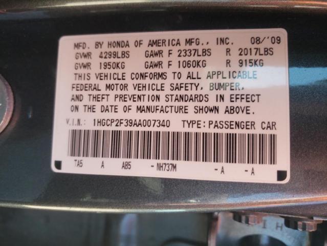 Photo 10 from auction – 2010 HONDA ACCORD LX with VIN 1HGCP2F39AA007340