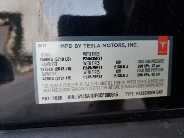 Photo 10 from auction – 2012 TESLA MODEL S with VIN 5YJSA1DP0CFS00515