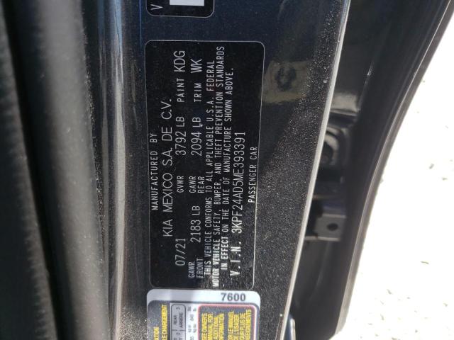 Photo 10 from auction – 2021 KIA FORTE FE with VIN 3KPF24AD5ME393391