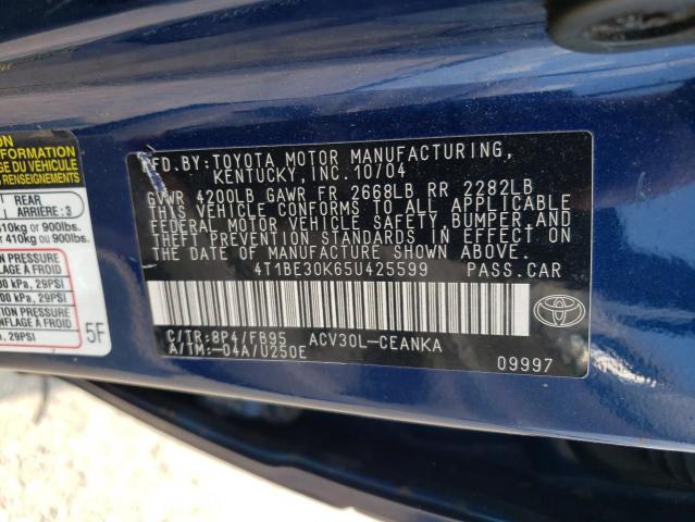 Photo 10 from auction – 2005 TOYOTA CAMRY with VIN 4T1BE30K65U425599