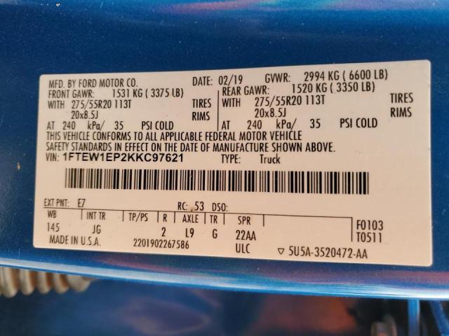 Photo 10 from auction – 2019 FORD F150 SUPER with VIN 1FTEW1EP2KKC97621