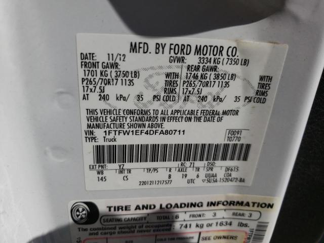 Photo 10 from auction – 2013 FORD F150 SUPER with VIN 1FTFW1EF4DFA80711