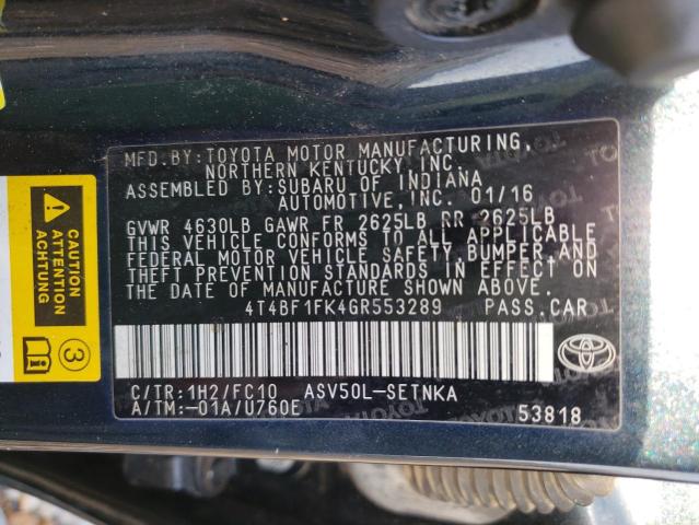 Photo 10 from auction – 2016 TOYOTA CAMRY LE with VIN 4T4BF1FK4GR553289