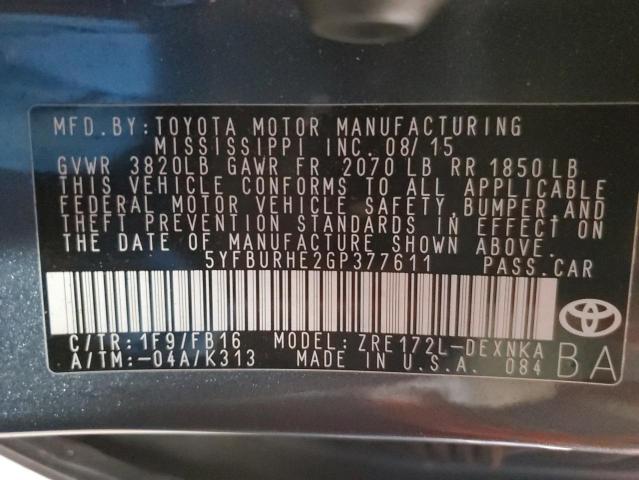 Photo 10 from auction – 2016 TOYOTA COROLLA L with VIN 5YFBURHE2GP377611