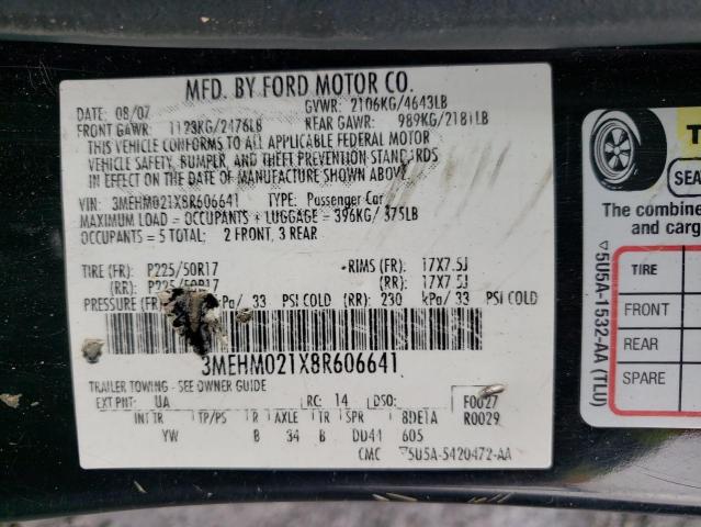 Photo 10 from auction – 2008 MERCURY MILAN PREM with VIN 3MEHM021X8R606641