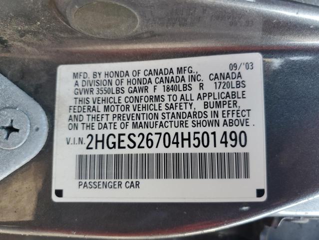 Photo 10 from auction – 2004 HONDA CIVIC EX with VIN 2HGES26704H501490