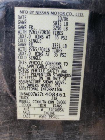 Photo 10 from auction – 2007 NISSAN FRONTIER C with VIN 1N6AD07W27C408461