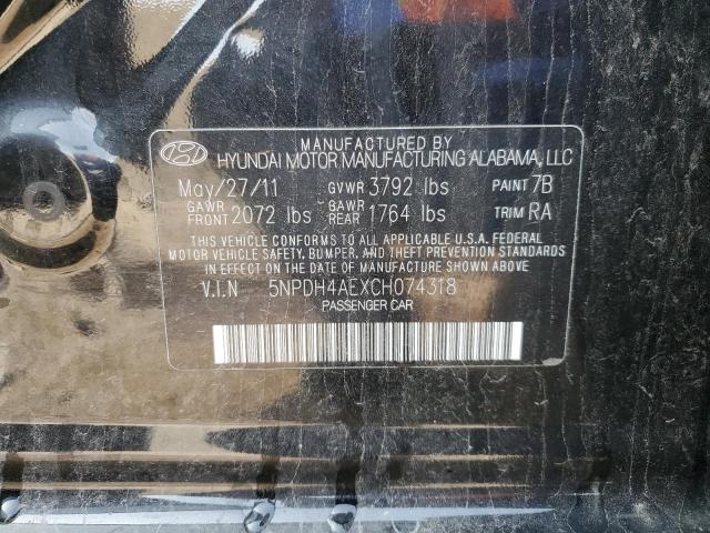 Photo 10 from auction – 2012 HYUNDAI ELANTRA GL with VIN 5NPDH4AEXCH074318