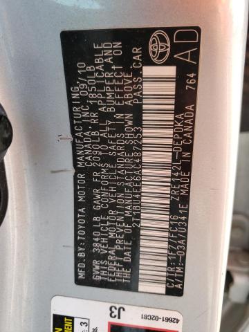Foto 10 de la subasta – 2010 TOYOTA COROLLA BA con VIN 2T1BU4EE6AC487253