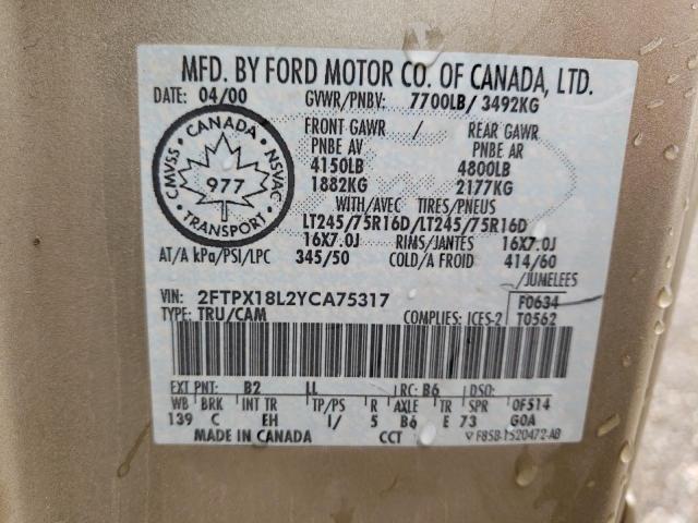 Photo 10 from auction – 2000 FORD F150 with VIN 2FTPX18L2YCA75317