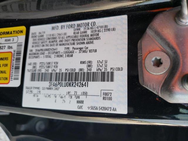 Photo 10 from auction – 2019 FORD FUSION SE with VIN 3FA6P0LU0KR242641