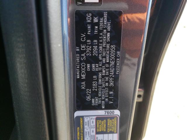 Photo 10 from auction – 2022 KIA FORTE FE with VIN 3KPF24AD7NE500958