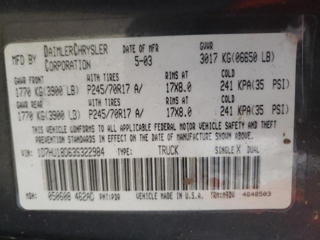 Photo 10 from auction – 2003 DODGE RAM 1500 S with VIN 1D7HU18D63S322984