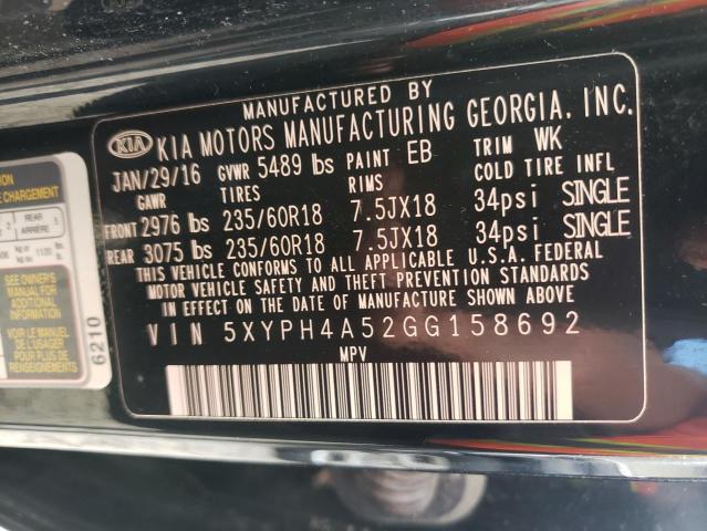 Photo 10 from auction – 2016 KIA SORENTO EX with VIN 5XYPH4A52GG158692