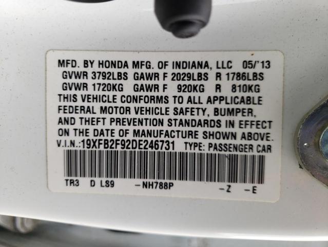 Photo 10 from auction – 2013 HONDA CIVIC EXL with VIN 19XFB2F92DE246731