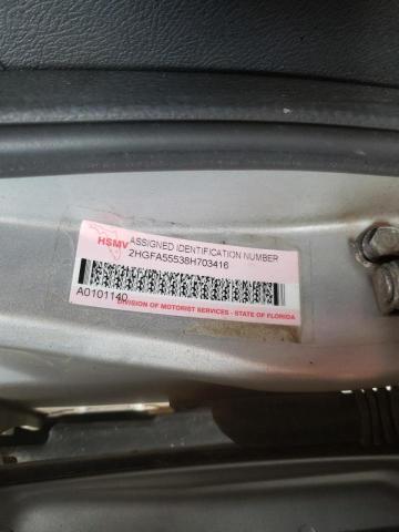 Photo 10 from auction – 2008 HONDA CIVIC SI with VIN 2HGFA55538H703416