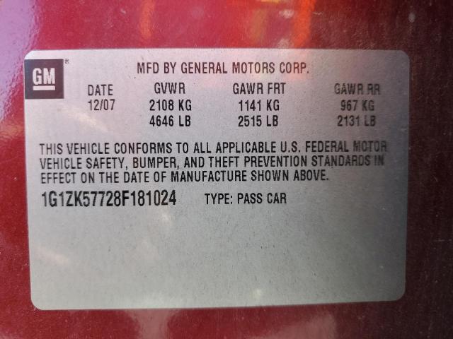 Photo 10 from auction – 2008 CHEVROLET MALIBU LTZ with VIN 1G1ZK57728F181024