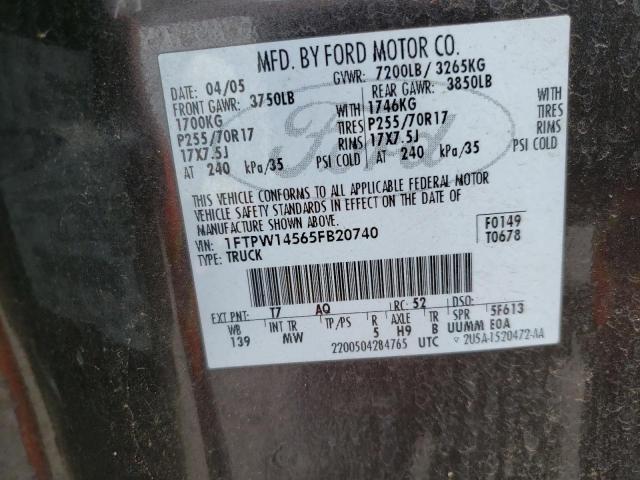 Photo 10 from auction – 2005 FORD F150 SUPER with VIN 1FTPW14565FB20740