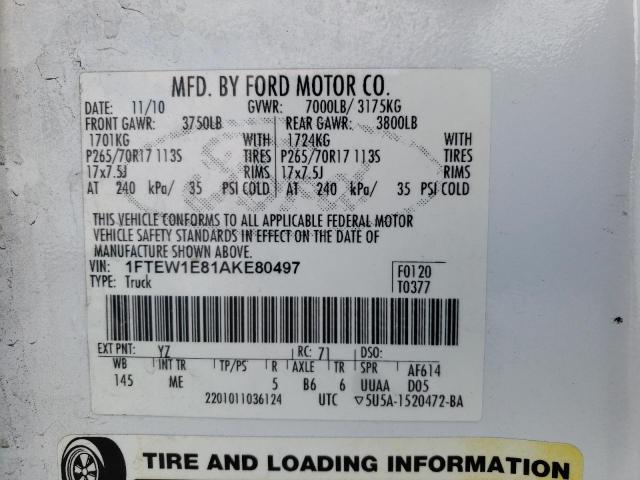 Photo 10 from auction – 2010 FORD F150 SUPER with VIN 1FTEW1E81AKE80497