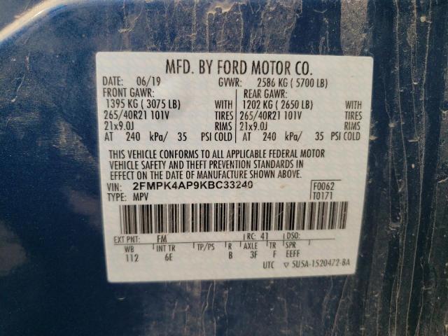 Photo 10 from auction – 2019 FORD EDGE ST with VIN 2FMPK4AP9KBC33240