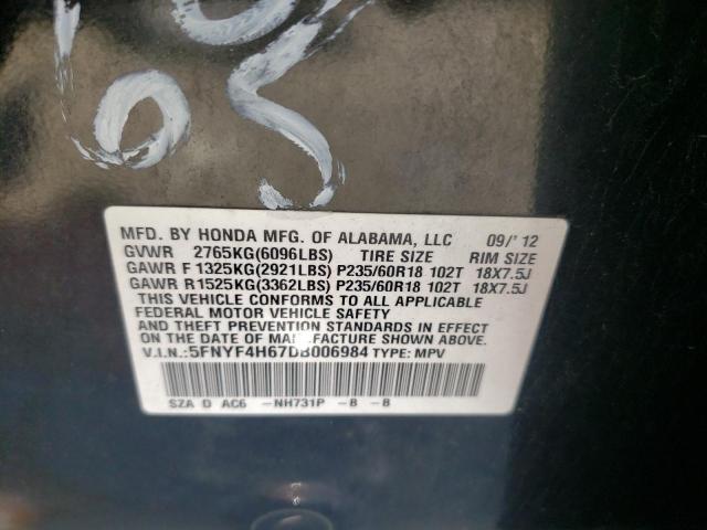 Photo 10 from auction – 2013 HONDA PILOT EXL with VIN 5FNYF4H67DB006984