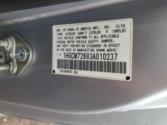 Photo 10 from auction – 2003 HONDA ACCORD EX with VIN 1HGCM72683A010237